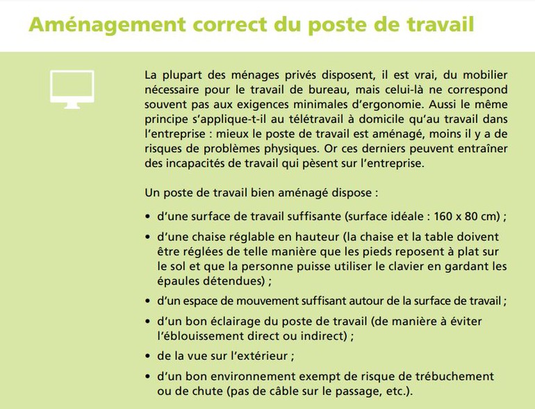 Télétravail : Aménagement du poste de travail